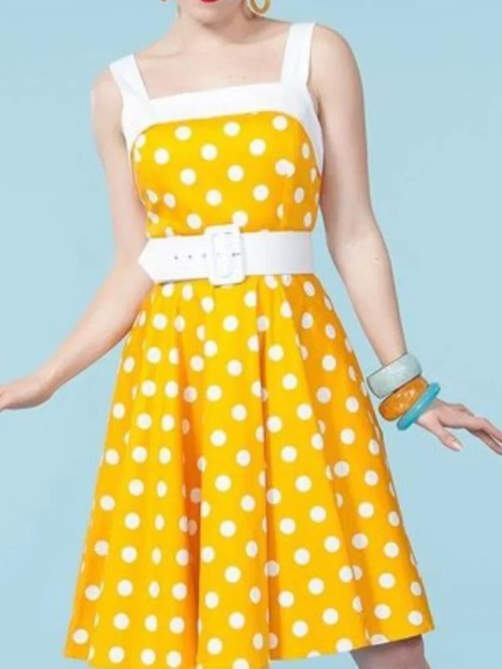 Golightly Pinup Couture Netti Dress in Yellow Dots XL NO BELT